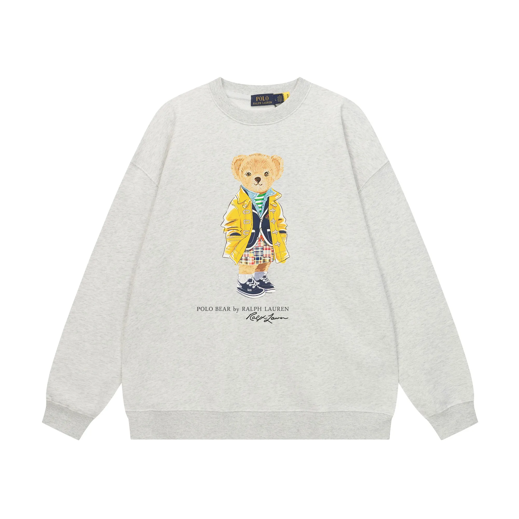 P200 Long-term stock] RalphLauren/Ralph Lauren 2025 autumn and winter new bear letter print 420g heavy large terry sweatshirt Ralph Lauren's age-reducing item, the coat fabric is made of 85% cotton ➕15% polyester, which not only retains the softness, comfort and breathability of cotton, but also adds the wear resistance and wrinkle resistance of polyester fiber, making the clothes more durable and easy to care for. Even in slightly cooler weather, you won't feel stuffy when wearing it. This kind of fabric has a natural crisp feel and is not easy to pill or deform. The bear on the chest is printed with English letters. It is full of color, full of three-dimensionality, and lifelike, adding a bit of liveliness and interest to the whole sweatshirt. There is no pressure to dress, regardless of age or gender. Complete accessories! Color: black, white, navy blue, light floral gray Size: M-L-XL-XXL